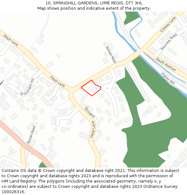 10, SPRINGHILL GARDENS, LYME REGIS, DT7 3HL: Location map and indicative extent of plot