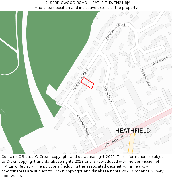 10, SPRINGWOOD ROAD, HEATHFIELD, TN21 8JY: Location map and indicative extent of plot