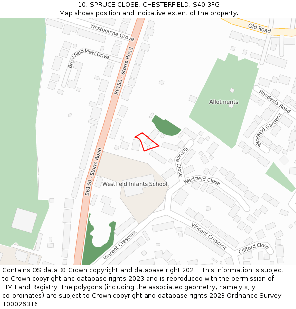 10, SPRUCE CLOSE, CHESTERFIELD, S40 3FG: Location map and indicative extent of plot