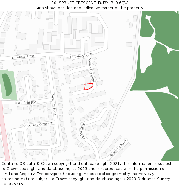 10, SPRUCE CRESCENT, BURY, BL9 6QW: Location map and indicative extent of plot