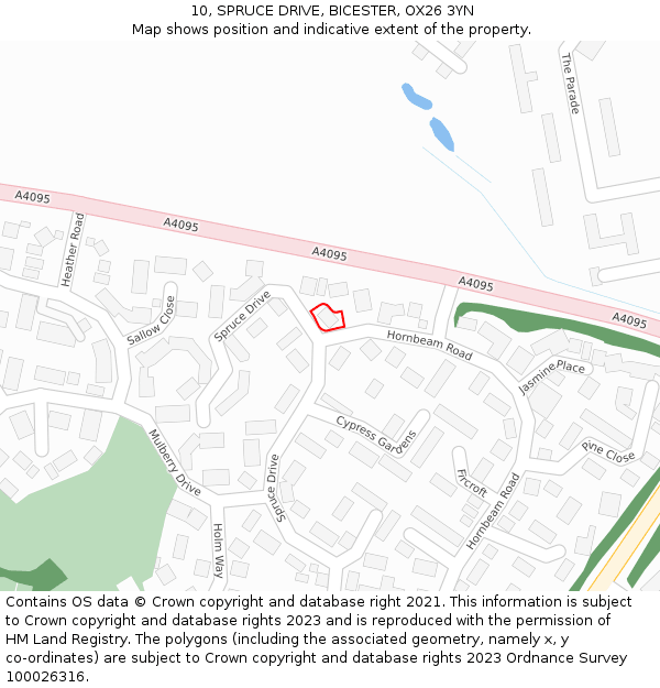 10, SPRUCE DRIVE, BICESTER, OX26 3YN: Location map and indicative extent of plot