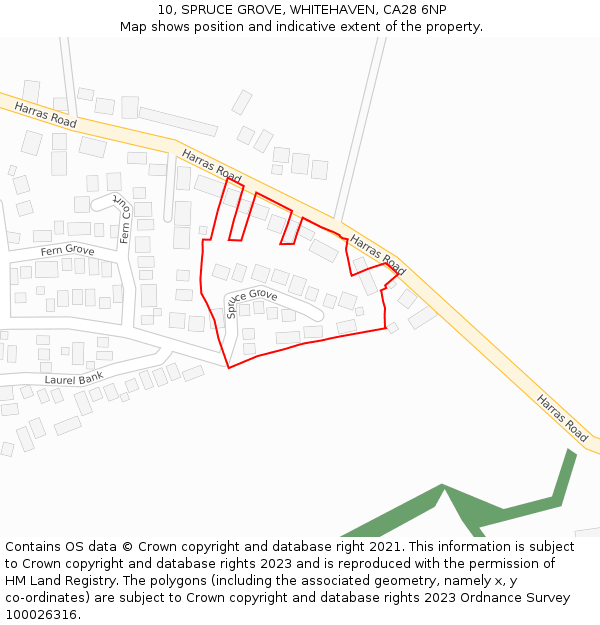 10, SPRUCE GROVE, WHITEHAVEN, CA28 6NP: Location map and indicative extent of plot