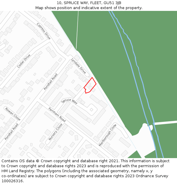 10, SPRUCE WAY, FLEET, GU51 3JB: Location map and indicative extent of plot
