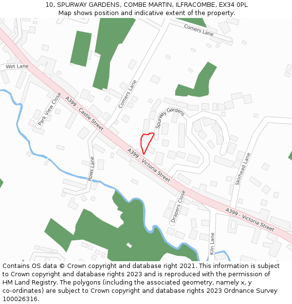 10, SPURWAY GARDENS, COMBE MARTIN, ILFRACOMBE, EX34 0PL: Location map and indicative extent of plot