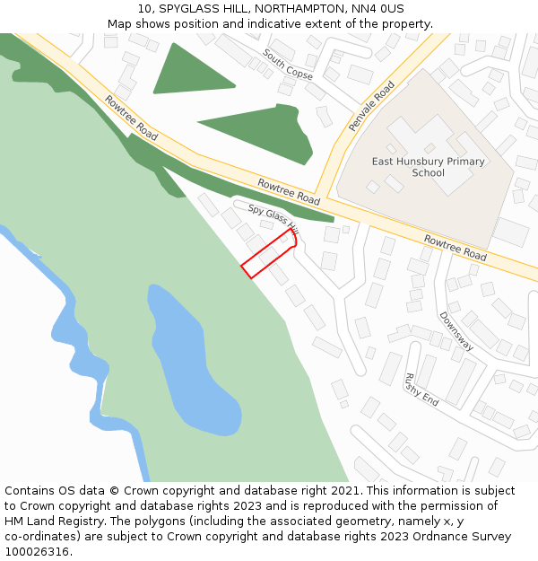 10, SPYGLASS HILL, NORTHAMPTON, NN4 0US: Location map and indicative extent of plot