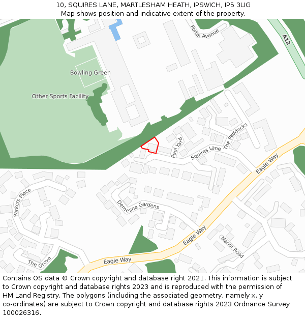 10, SQUIRES LANE, MARTLESHAM HEATH, IPSWICH, IP5 3UG: Location map and indicative extent of plot