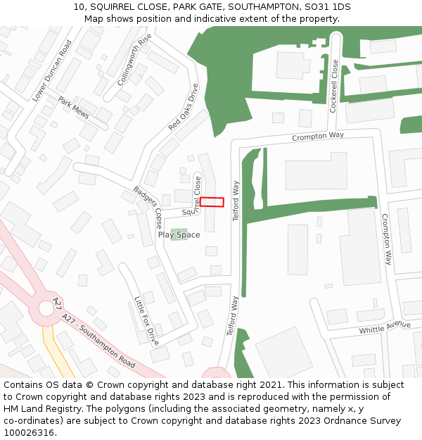 10, SQUIRREL CLOSE, PARK GATE, SOUTHAMPTON, SO31 1DS: Location map and indicative extent of plot