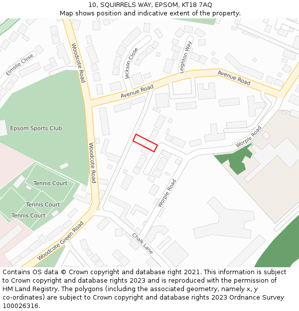 10, SQUIRRELS WAY, EPSOM, KT18 7AQ: Location map and indicative extent of plot