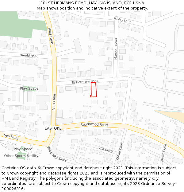 10, ST HERMANS ROAD, HAYLING ISLAND, PO11 9NA: Location map and indicative extent of plot