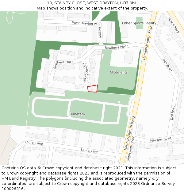 10, STAINBY CLOSE, WEST DRAYTON, UB7 9NH: Location map and indicative extent of plot