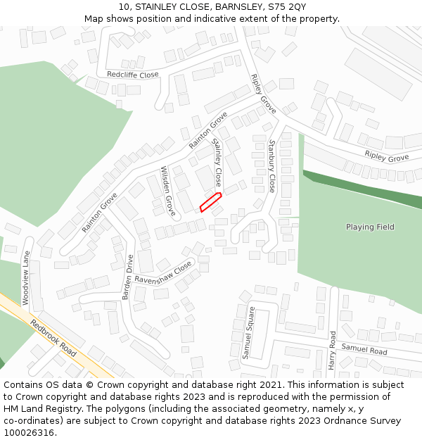 10, STAINLEY CLOSE, BARNSLEY, S75 2QY: Location map and indicative extent of plot