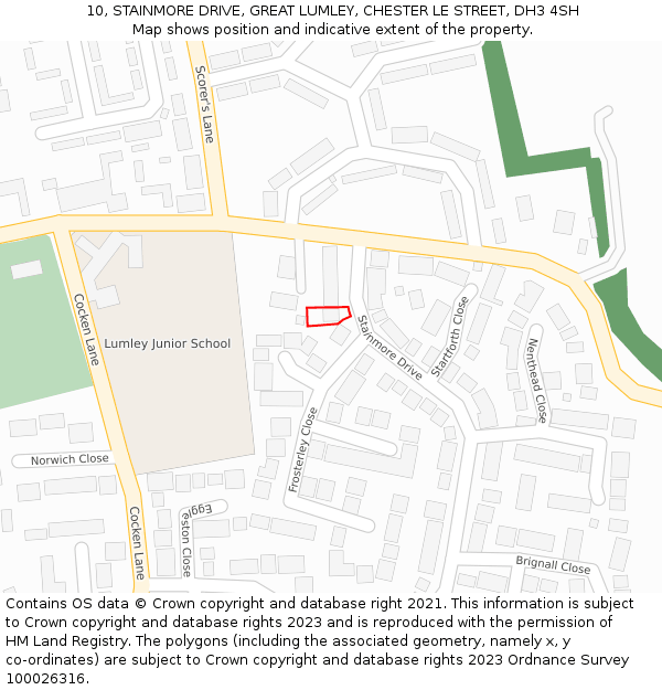 10, STAINMORE DRIVE, GREAT LUMLEY, CHESTER LE STREET, DH3 4SH: Location map and indicative extent of plot