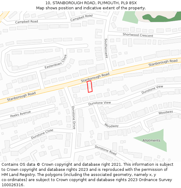 10, STANBOROUGH ROAD, PLYMOUTH, PL9 8SX: Location map and indicative extent of plot
