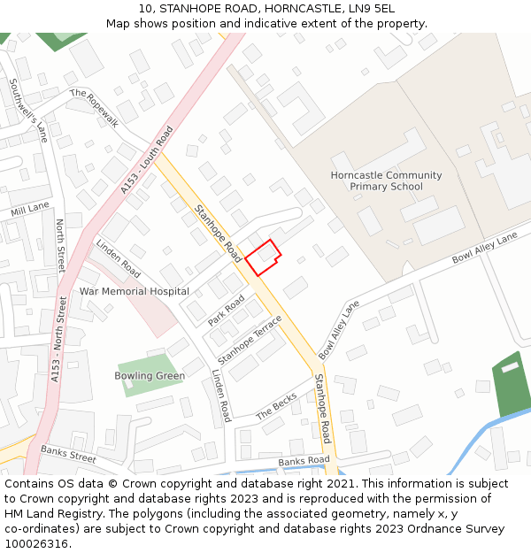 10, STANHOPE ROAD, HORNCASTLE, LN9 5EL: Location map and indicative extent of plot