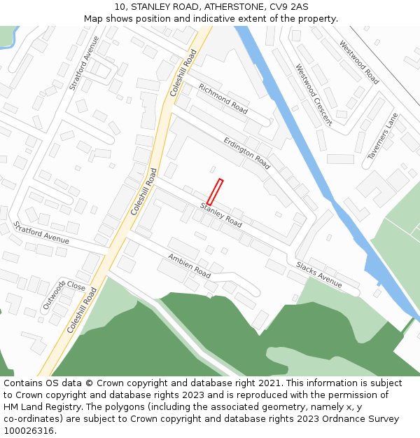 10, STANLEY ROAD, ATHERSTONE, CV9 2AS: Location map and indicative extent of plot