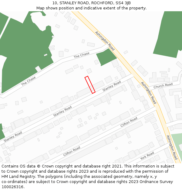 10, STANLEY ROAD, ROCHFORD, SS4 3JB: Location map and indicative extent of plot