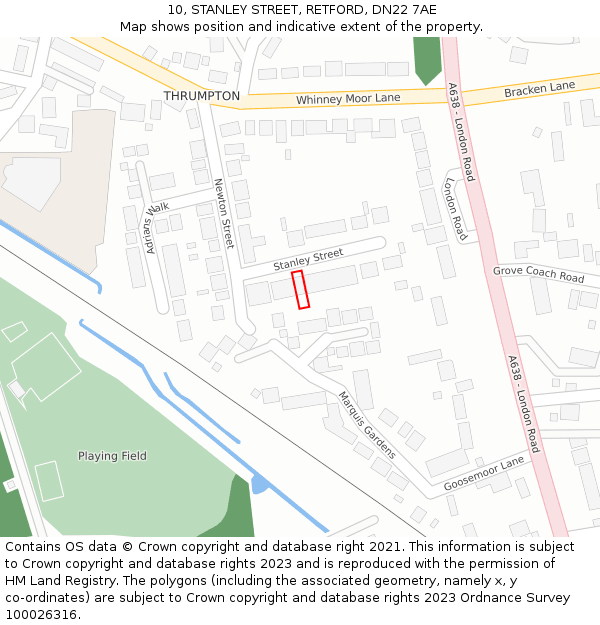 10, STANLEY STREET, RETFORD, DN22 7AE: Location map and indicative extent of plot