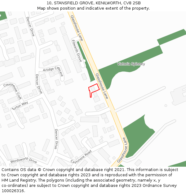 10, STANSFIELD GROVE, KENILWORTH, CV8 2SB: Location map and indicative extent of plot