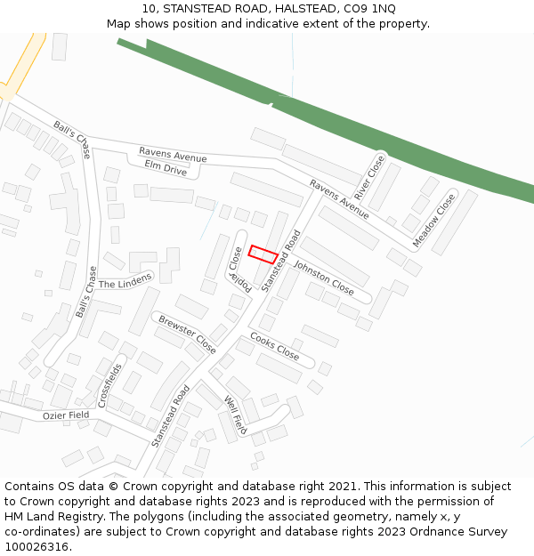 10, STANSTEAD ROAD, HALSTEAD, CO9 1NQ: Location map and indicative extent of plot