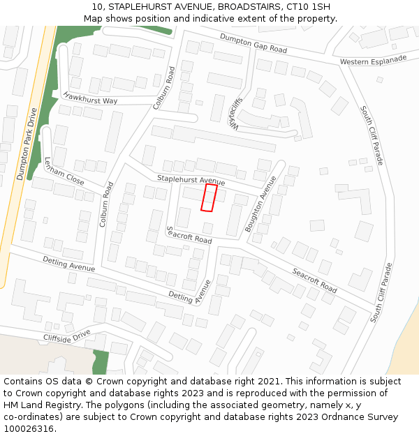 10, STAPLEHURST AVENUE, BROADSTAIRS, CT10 1SH: Location map and indicative extent of plot