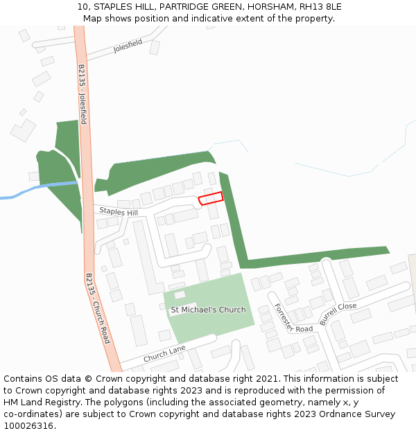 10, STAPLES HILL, PARTRIDGE GREEN, HORSHAM, RH13 8LE: Location map and indicative extent of plot