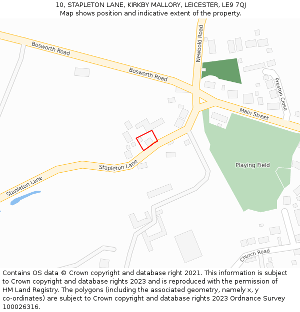10, STAPLETON LANE, KIRKBY MALLORY, LEICESTER, LE9 7QJ: Location map and indicative extent of plot