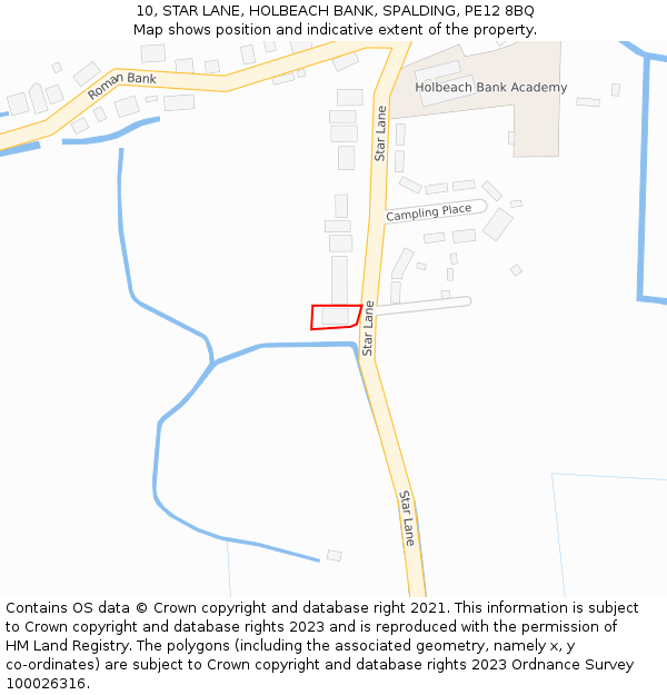 10, STAR LANE, HOLBEACH BANK, SPALDING, PE12 8BQ: Location map and indicative extent of plot