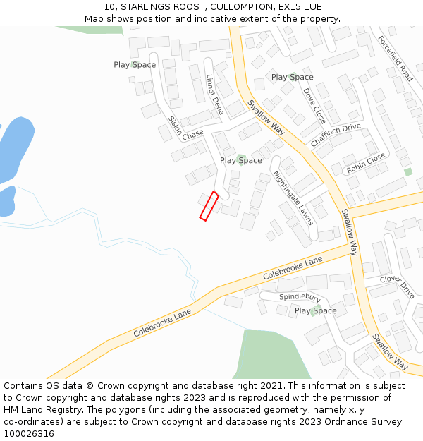 10, STARLINGS ROOST, CULLOMPTON, EX15 1UE: Location map and indicative extent of plot