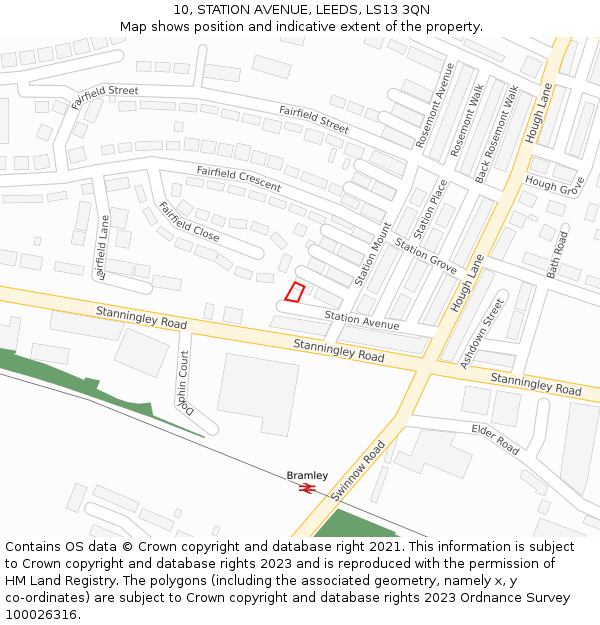 10, STATION AVENUE, LEEDS, LS13 3QN: Location map and indicative extent of plot