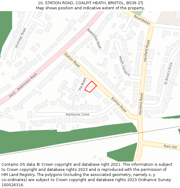 10, STATION ROAD, COALPIT HEATH, BRISTOL, BS36 2TJ: Location map and indicative extent of plot