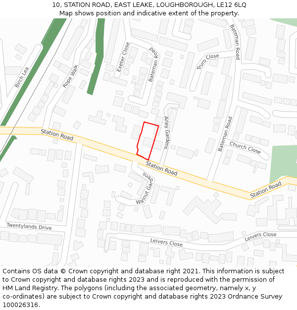 10, STATION ROAD, EAST LEAKE, LOUGHBOROUGH, LE12 6LQ: Location map and indicative extent of plot