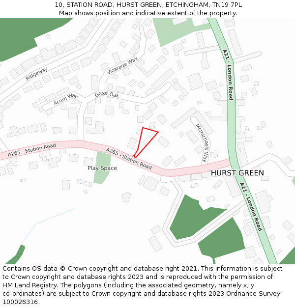 10, STATION ROAD, HURST GREEN, ETCHINGHAM, TN19 7PL: Location map and indicative extent of plot