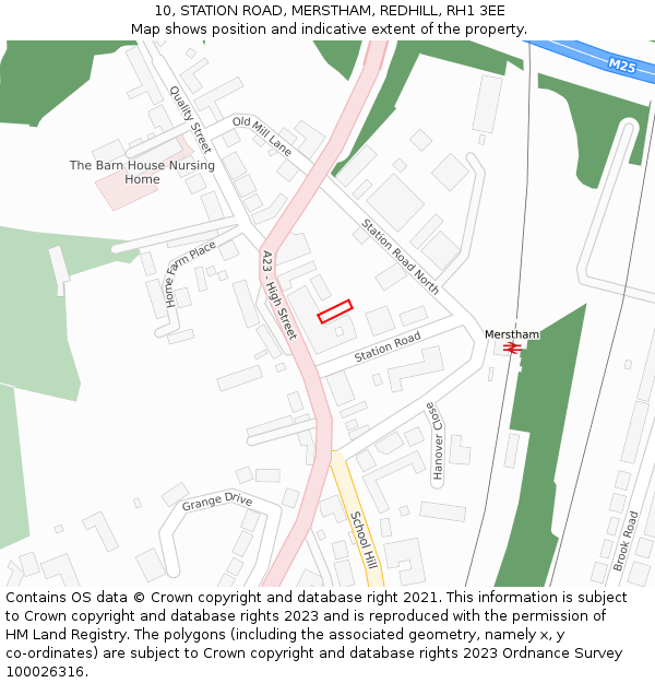 10, STATION ROAD, MERSTHAM, REDHILL, RH1 3EE: Location map and indicative extent of plot
