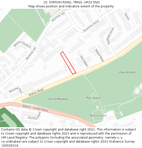10, STATION ROAD, TRING, HP23 5NG: Location map and indicative extent of plot