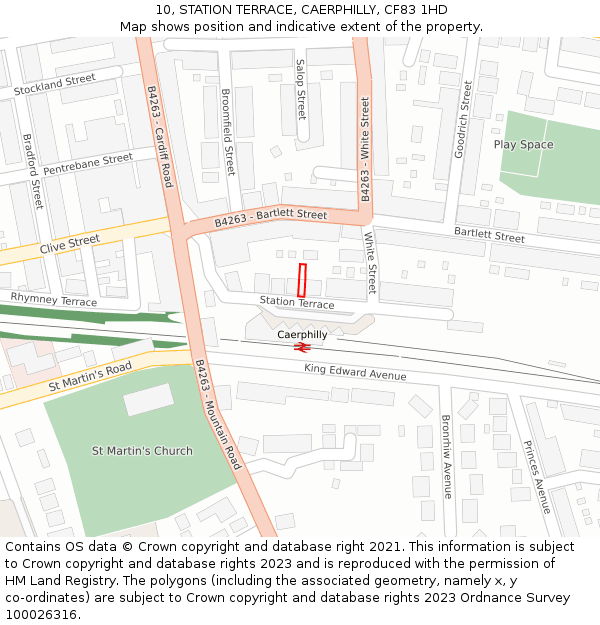 10, STATION TERRACE, CAERPHILLY, CF83 1HD: Location map and indicative extent of plot