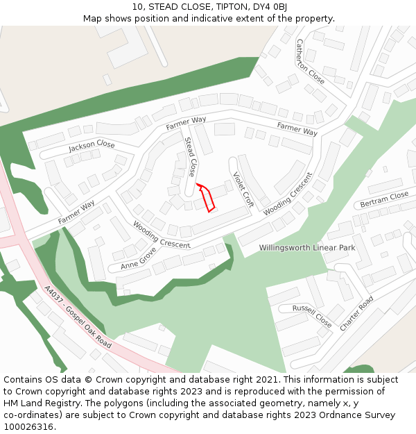 10, STEAD CLOSE, TIPTON, DY4 0BJ: Location map and indicative extent of plot