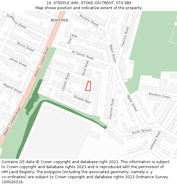 10, STEEPLE WAY, STOKE-ON-TRENT, ST4 5BX: Location map and indicative extent of plot