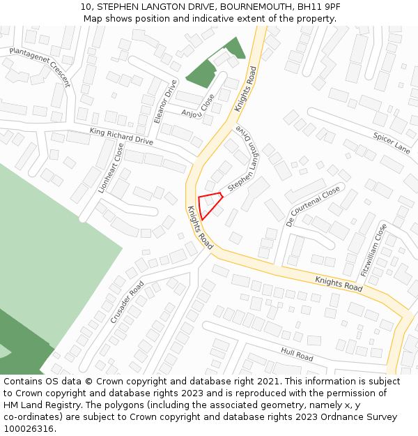 10, STEPHEN LANGTON DRIVE, BOURNEMOUTH, BH11 9PF: Location map and indicative extent of plot