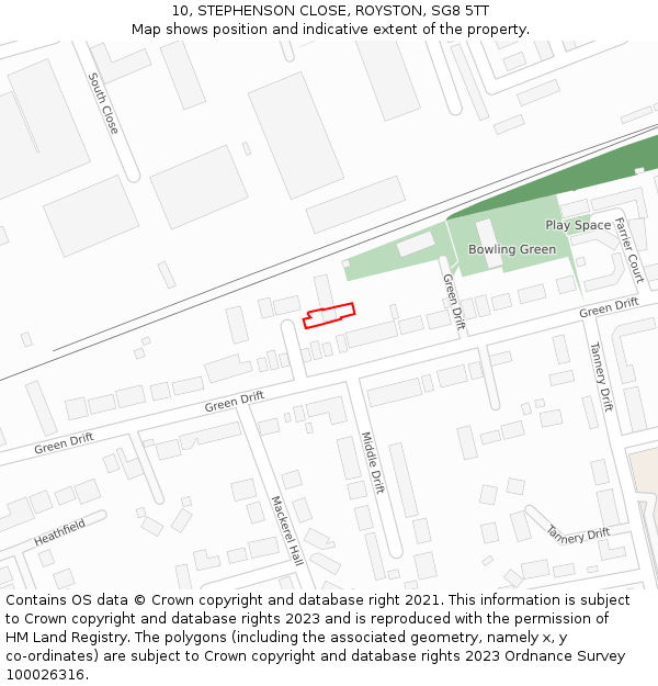 10, STEPHENSON CLOSE, ROYSTON, SG8 5TT: Location map and indicative extent of plot