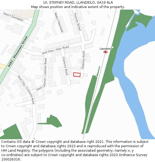 10, STEPNEY ROAD, LLANDEILO, SA19 6LA: Location map and indicative extent of plot