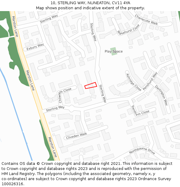 10, STERLING WAY, NUNEATON, CV11 4YA: Location map and indicative extent of plot