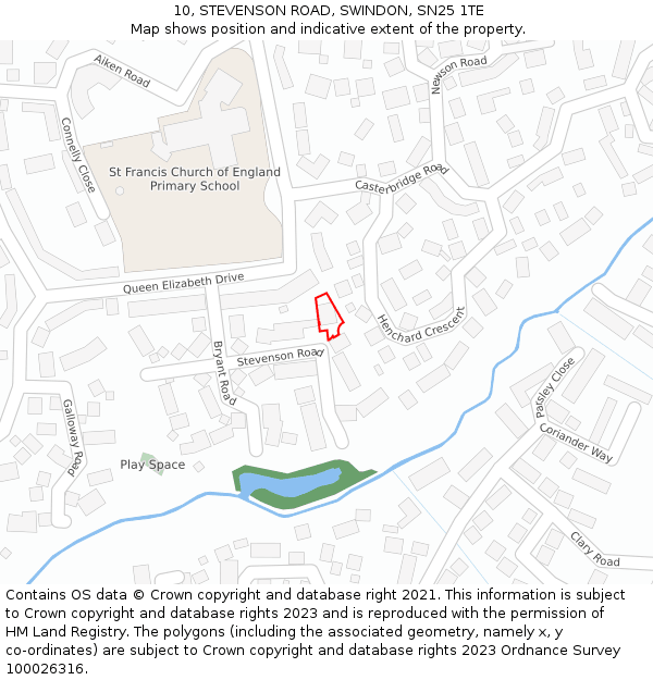 10, STEVENSON ROAD, SWINDON, SN25 1TE: Location map and indicative extent of plot