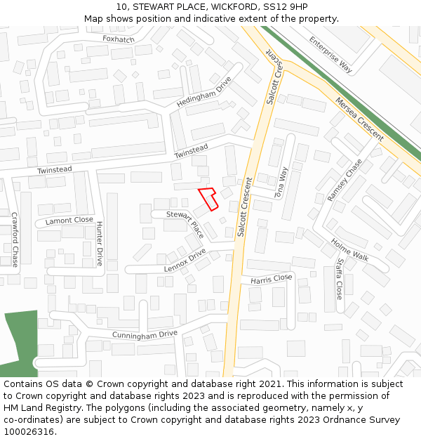 10, STEWART PLACE, WICKFORD, SS12 9HP: Location map and indicative extent of plot