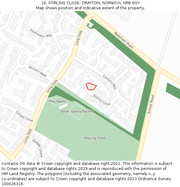 10, STIRLING CLOSE, DRAYTON, NORWICH, NR8 6GY: Location map and indicative extent of plot