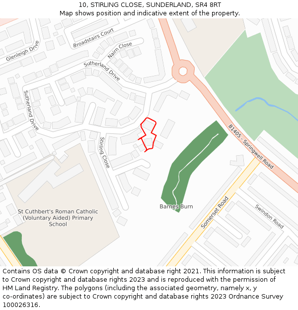 10, STIRLING CLOSE, SUNDERLAND, SR4 8RT: Location map and indicative extent of plot