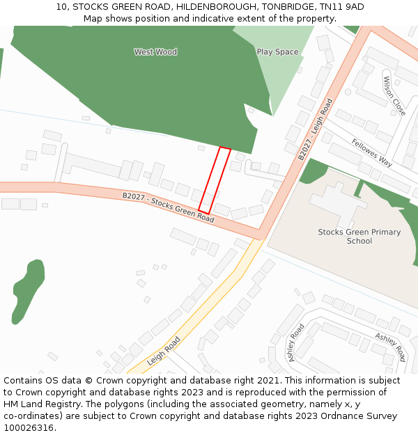 10, STOCKS GREEN ROAD, HILDENBOROUGH, TONBRIDGE, TN11 9AD: Location map and indicative extent of plot
