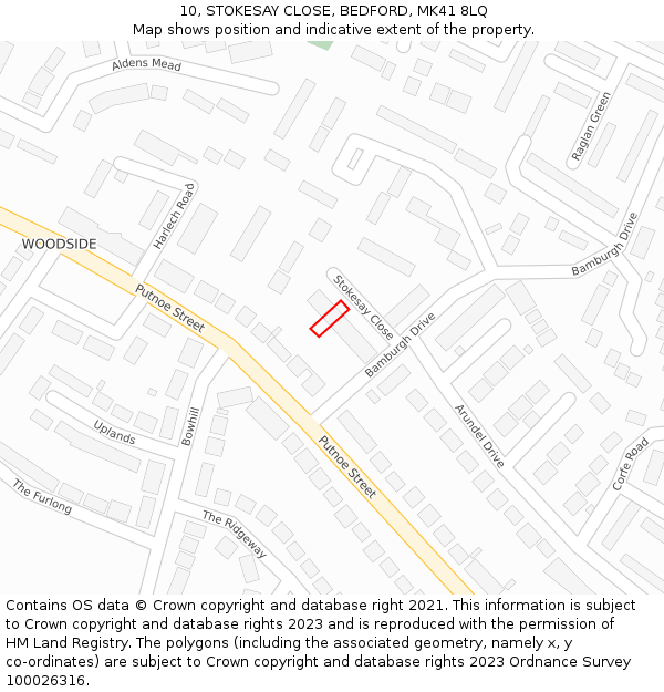 10, STOKESAY CLOSE, BEDFORD, MK41 8LQ: Location map and indicative extent of plot