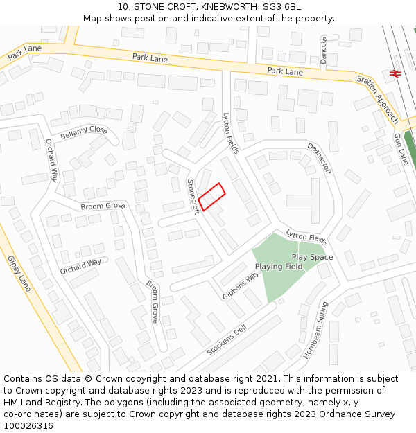 10, STONE CROFT, KNEBWORTH, SG3 6BL: Location map and indicative extent of plot