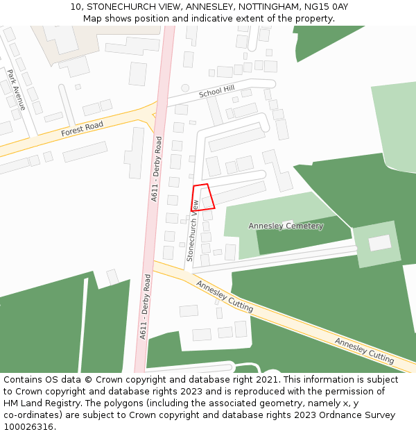 10, STONECHURCH VIEW, ANNESLEY, NOTTINGHAM, NG15 0AY: Location map and indicative extent of plot