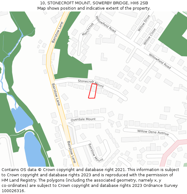 10, STONECROFT MOUNT, SOWERBY BRIDGE, HX6 2SB: Location map and indicative extent of plot